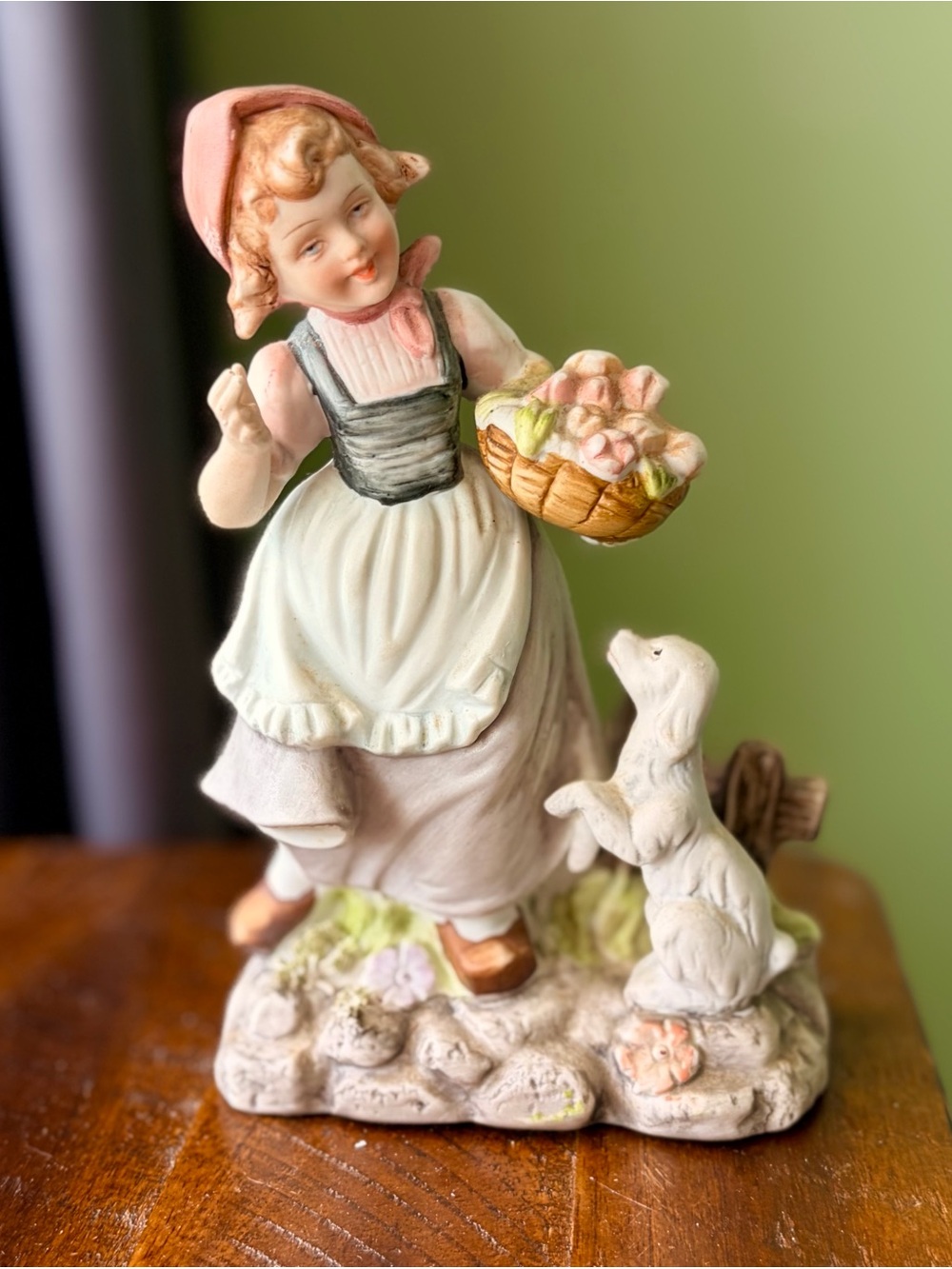 Vintage Norleans Japan Porcelain Girl Figurine with Basket + Dog